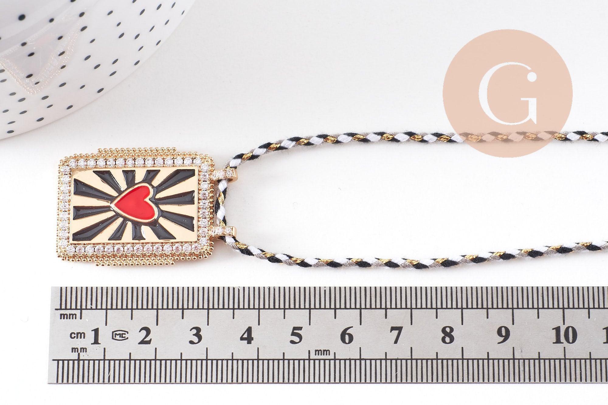 Gingerlily Collier médaille coeur rouge psychédélique 45cm