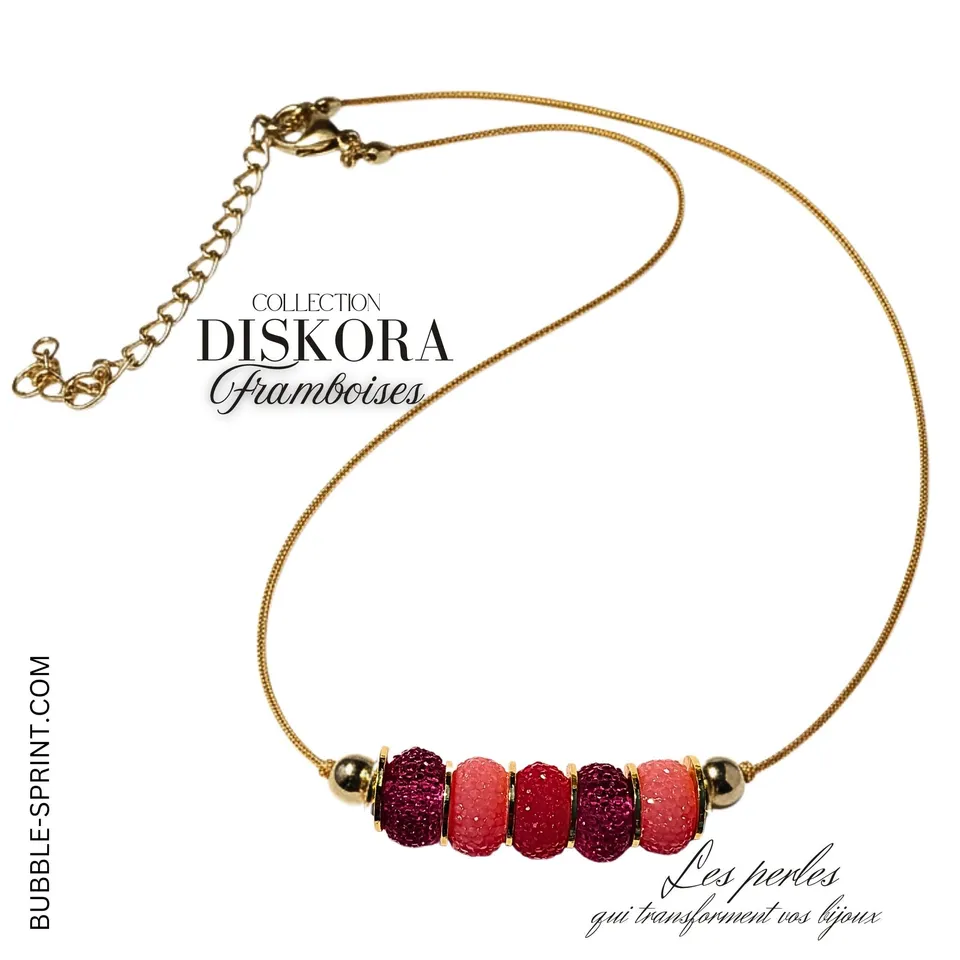 ARTSHOP Diskora Framboises collier monté ajustable
