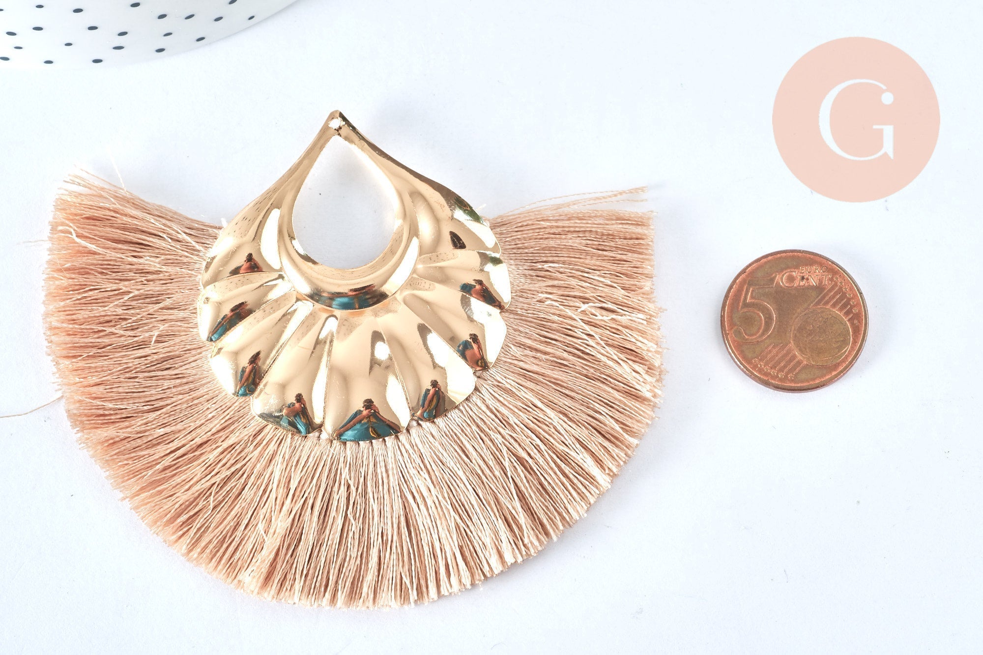 Gingerlily G6839 pendentif pompon fil rose beige 85mm x2