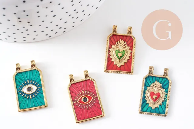 Gingerlily Pendentif rectangle oeil acier doré 32mm x1