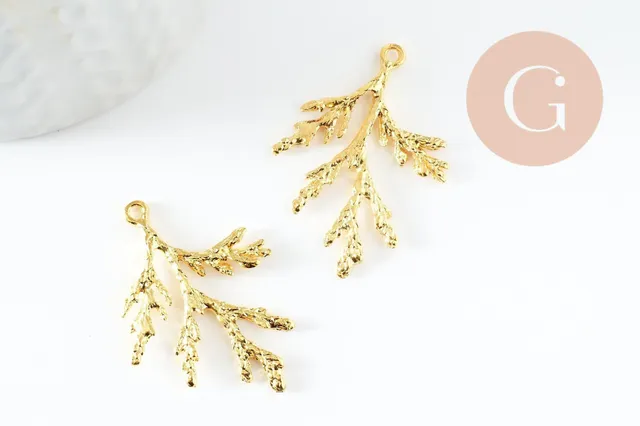 Gingerlily Pendentif corail zamak doré 18K 36mm x1