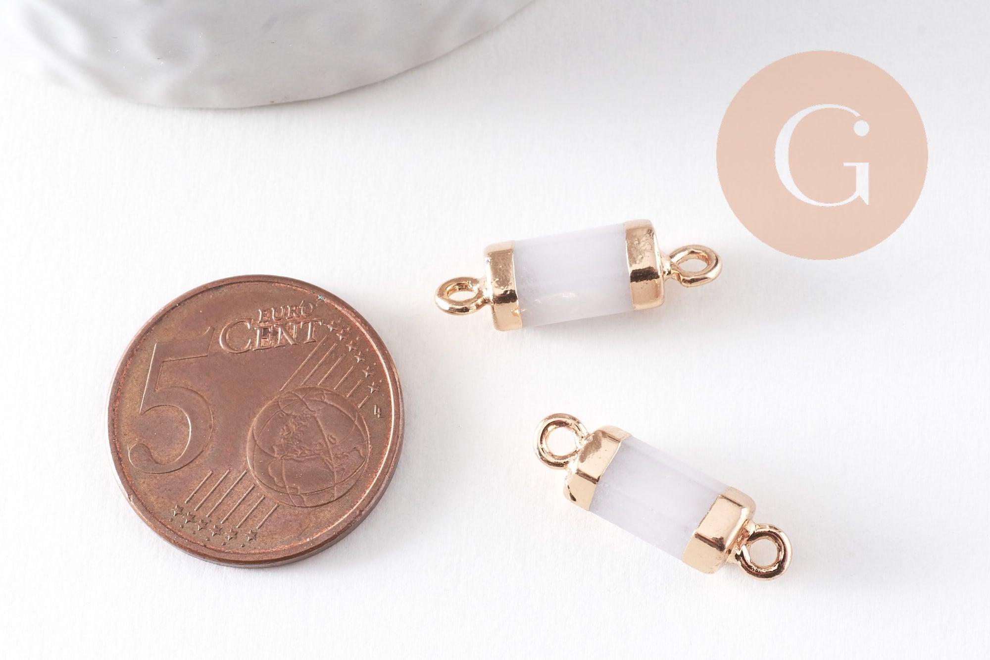 Gingerlily pendentif G9909 tube jade blanc connecteur doré x1