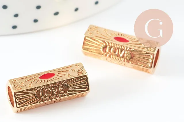 Gingerlily Perle tube talisman LOVE doré rouge 21mm x1 G9409