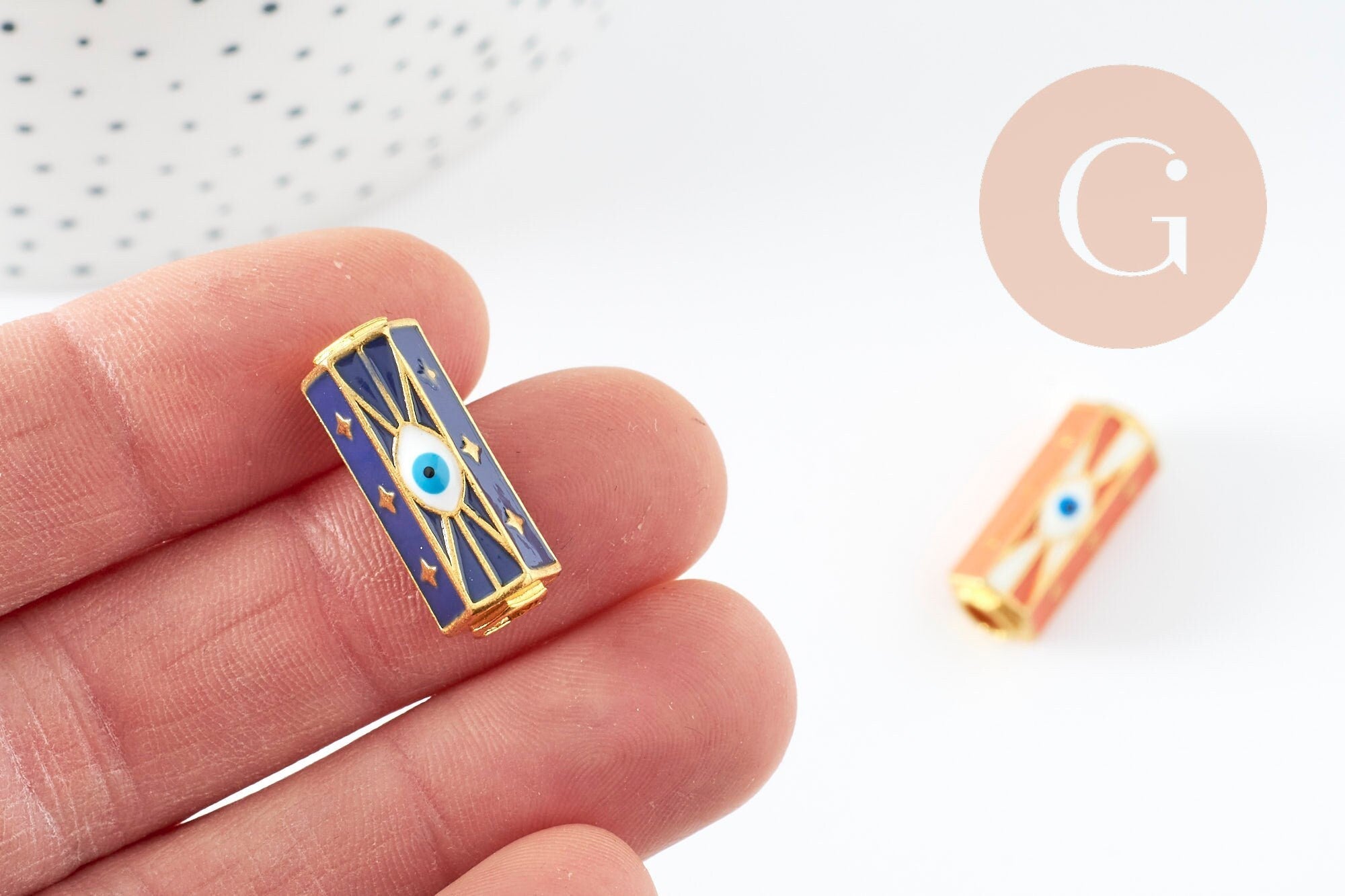 Gingerlily Perle tube talisman G9413 œil bleu laiton doré 22mm