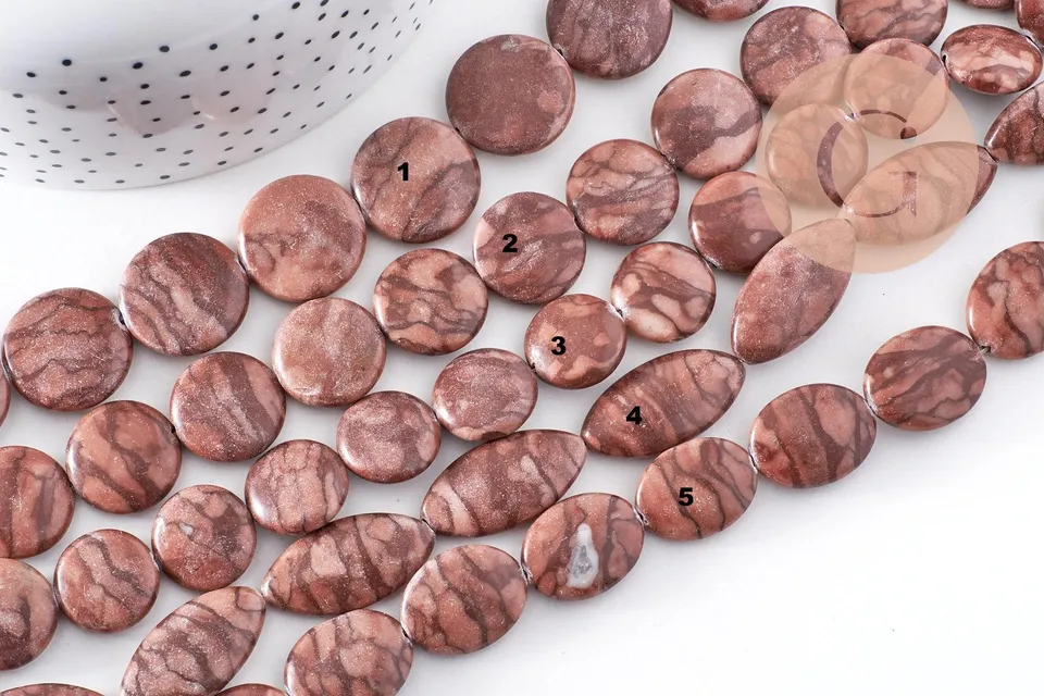 Gingerlily Perles jaspe sésame zébré marron fil 38cm