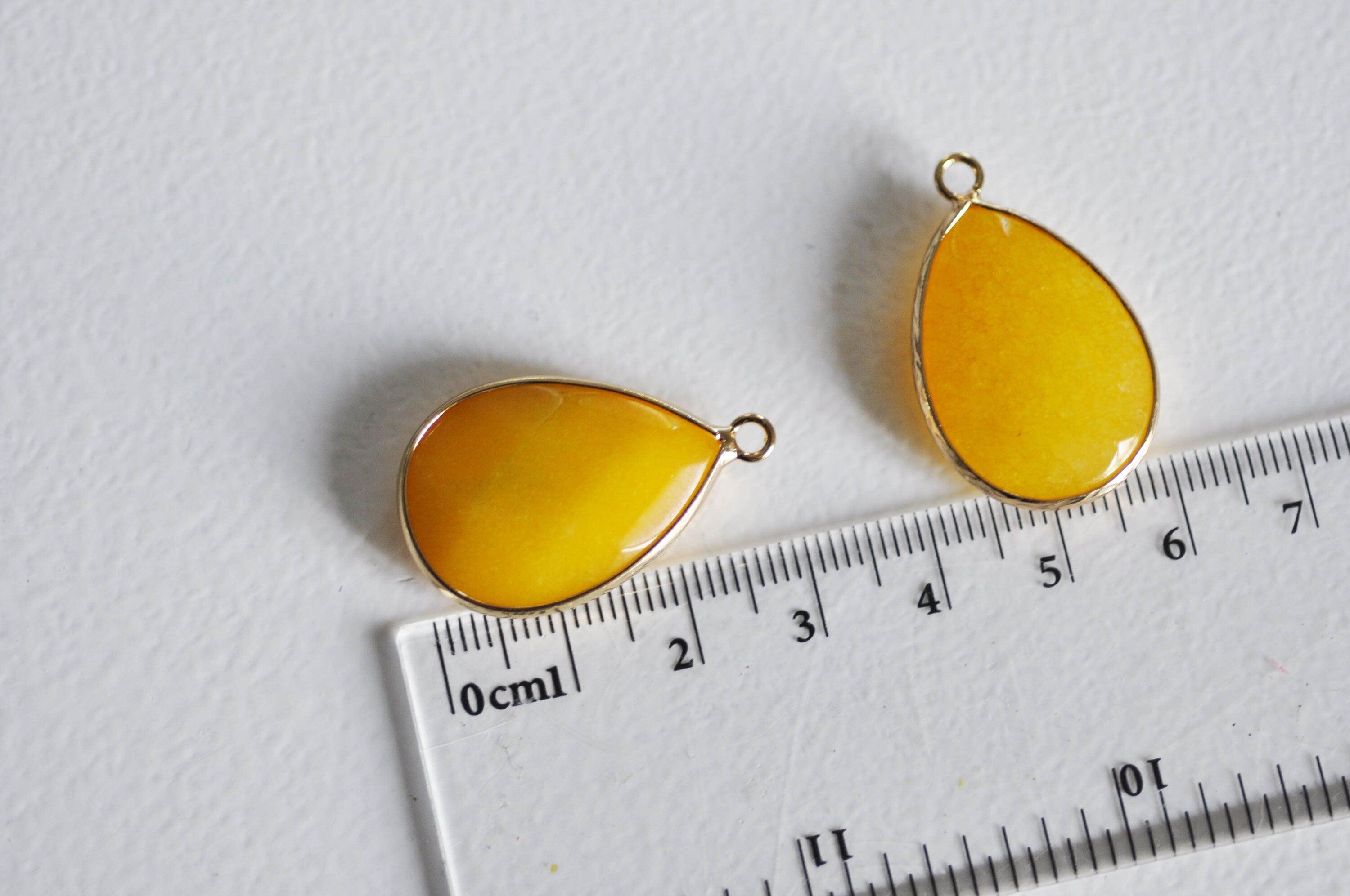 Gingerlily Perles G1032 pendentif goutte jade jaune 35mm x1