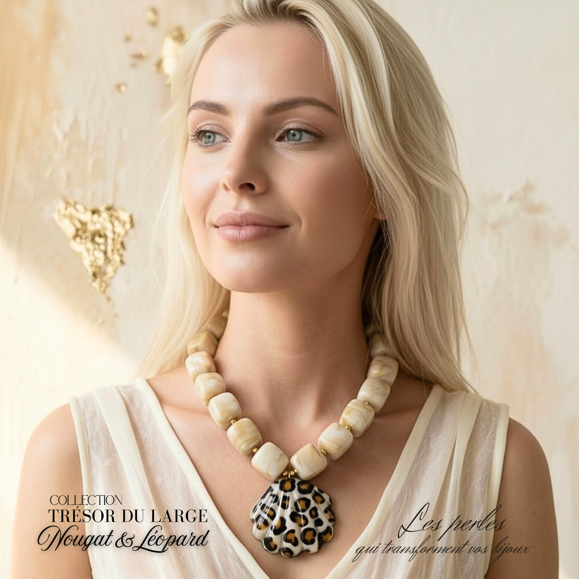 ARTSHOP Trésor du Large collier nougat léopard monté