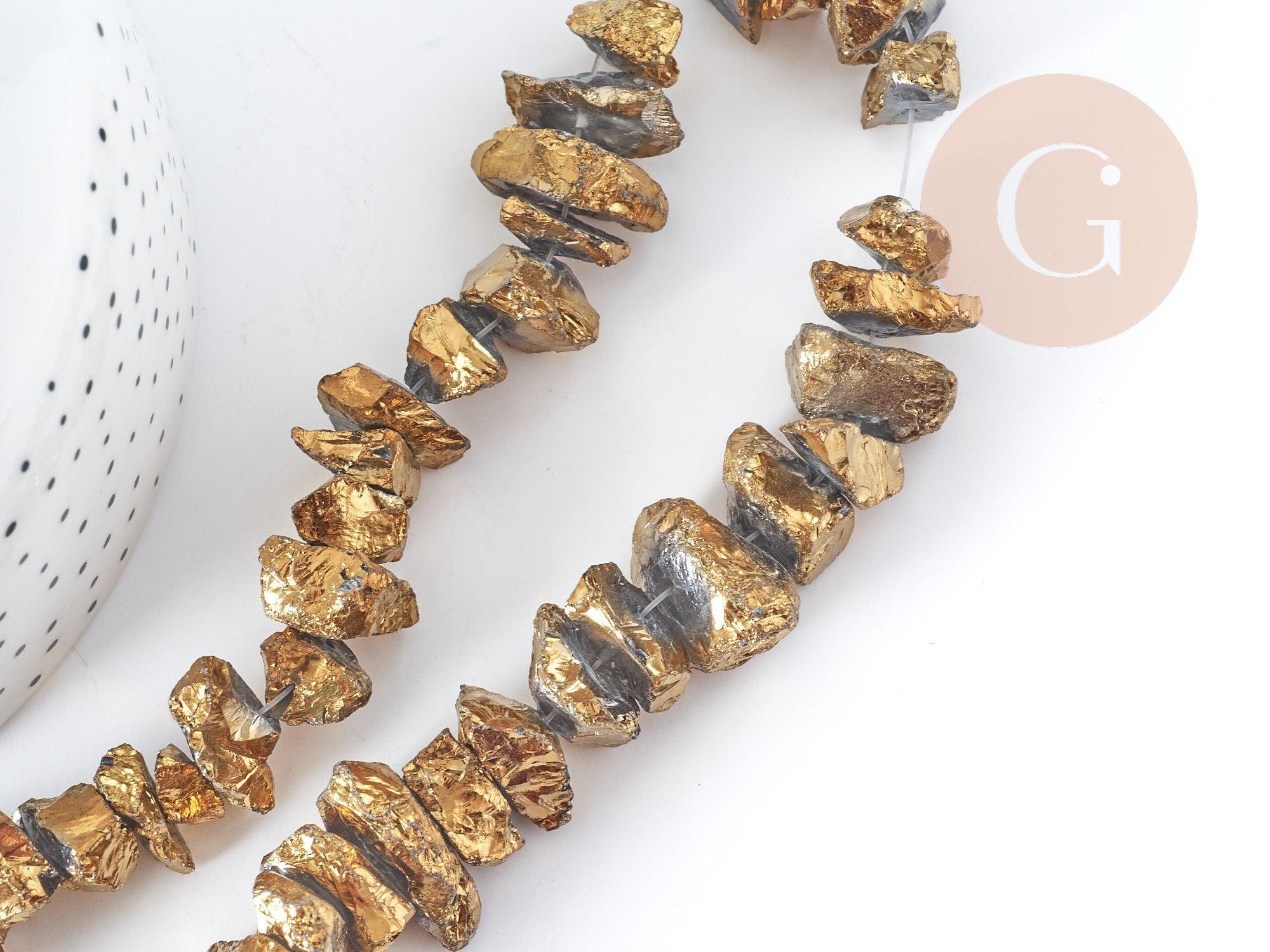 Gingerlily Perles pépite quartz doré 10-24,5 mm fil 38 cm