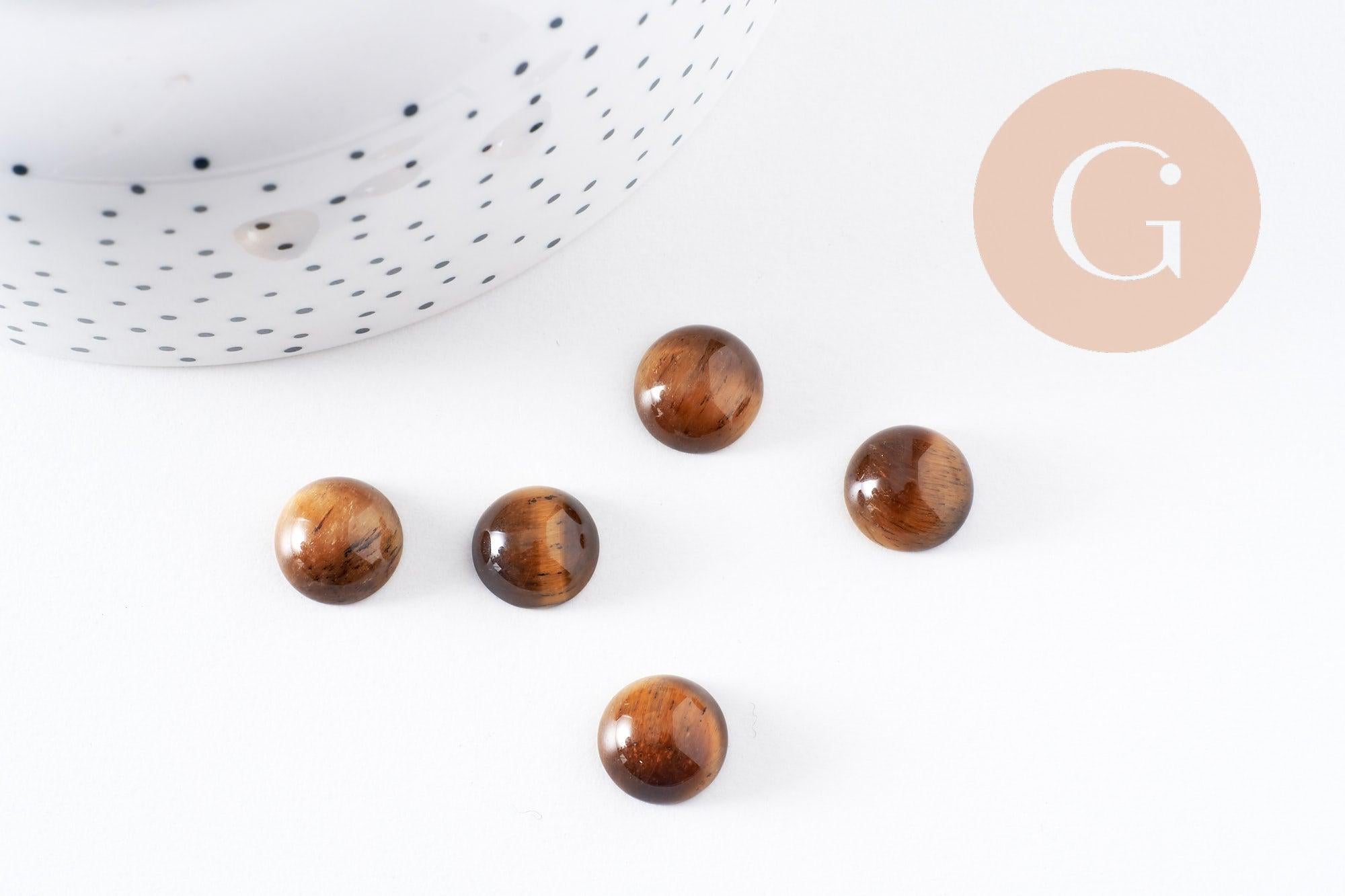 Gingerlily Cabochon œil de tigre naturel rond 12 mm marron