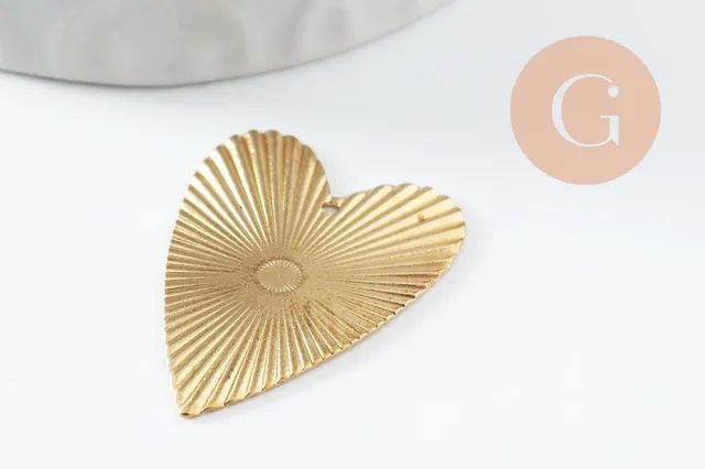 Gingerlily G9756 pendentif coeur strié laiton brut 30mm x1
