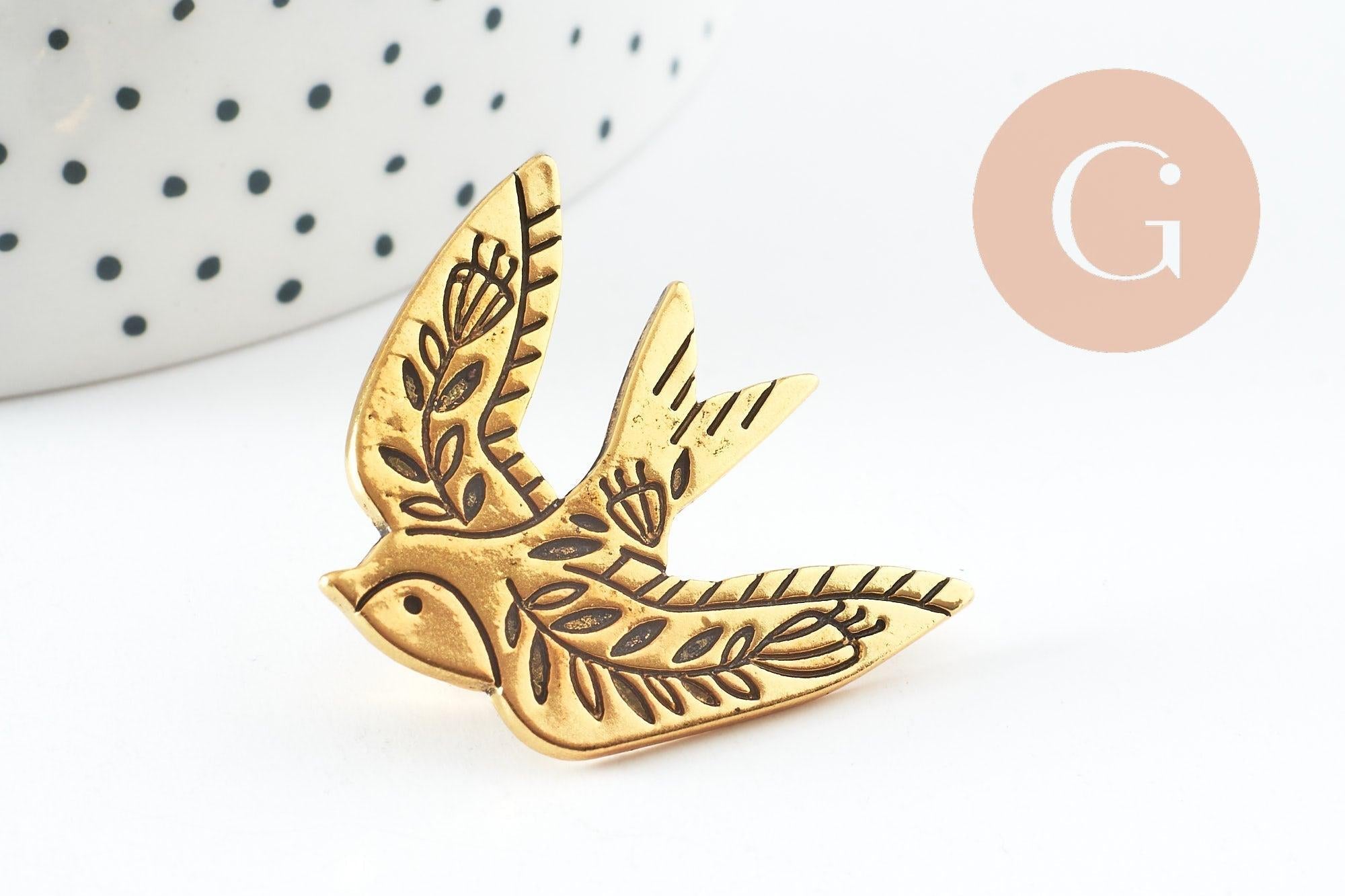 Gingerlily Broche hirondelle dorée 33mm acier inoxydable x1