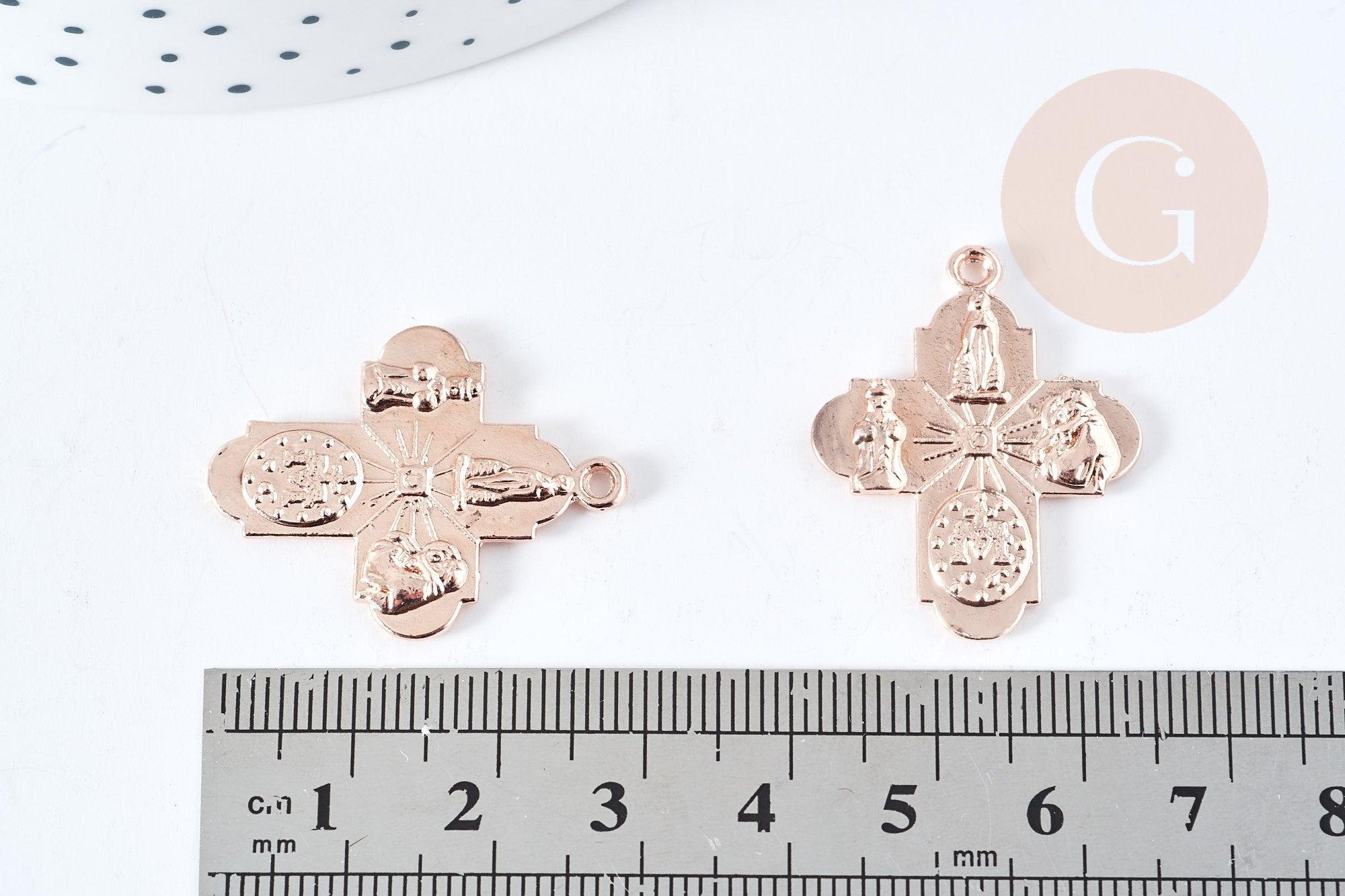 Gingerlily croix pendentif zamac or rose 24mm x1