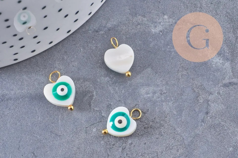 Gingerlily Breloque coeur nacre oeil turquoise 15mm x2