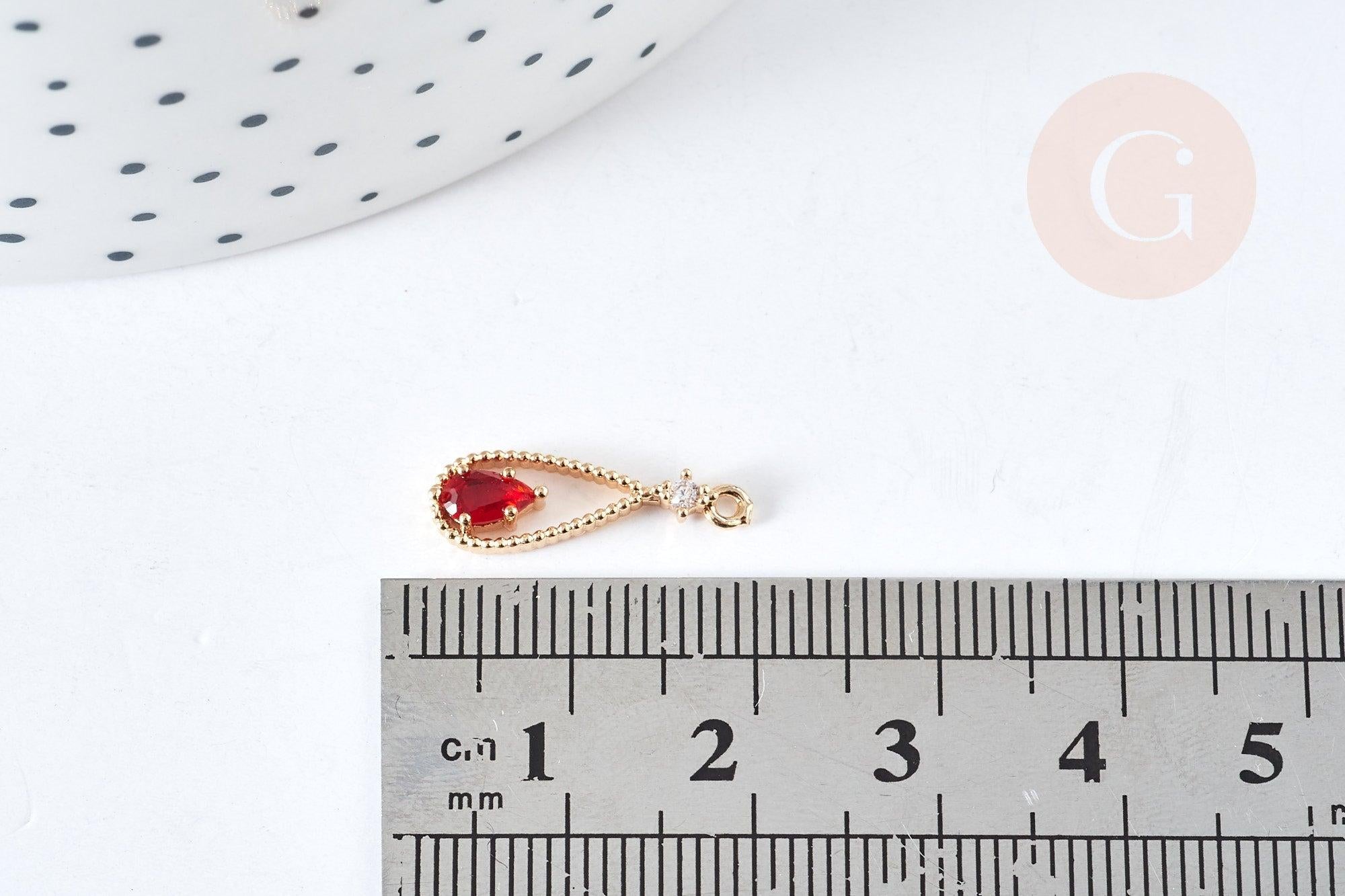 Gingerlily Pendentifs DIY G8435 pendentif goutte doré cristal rouge x1