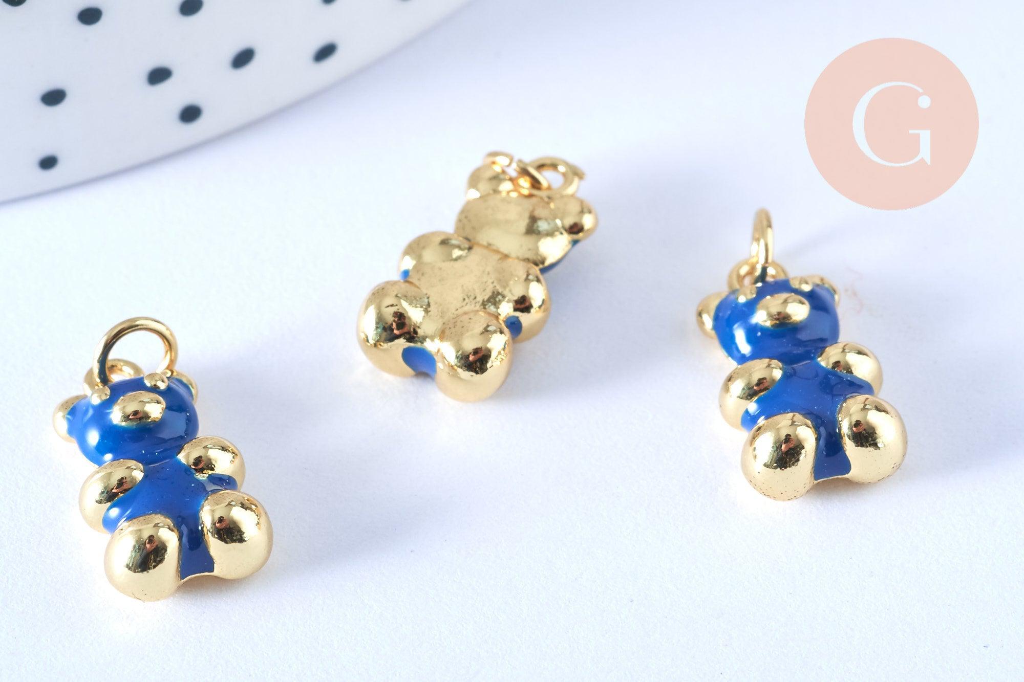 Gingerlily Pendentifs ourson laiton doré 17,5 mm résine bleue