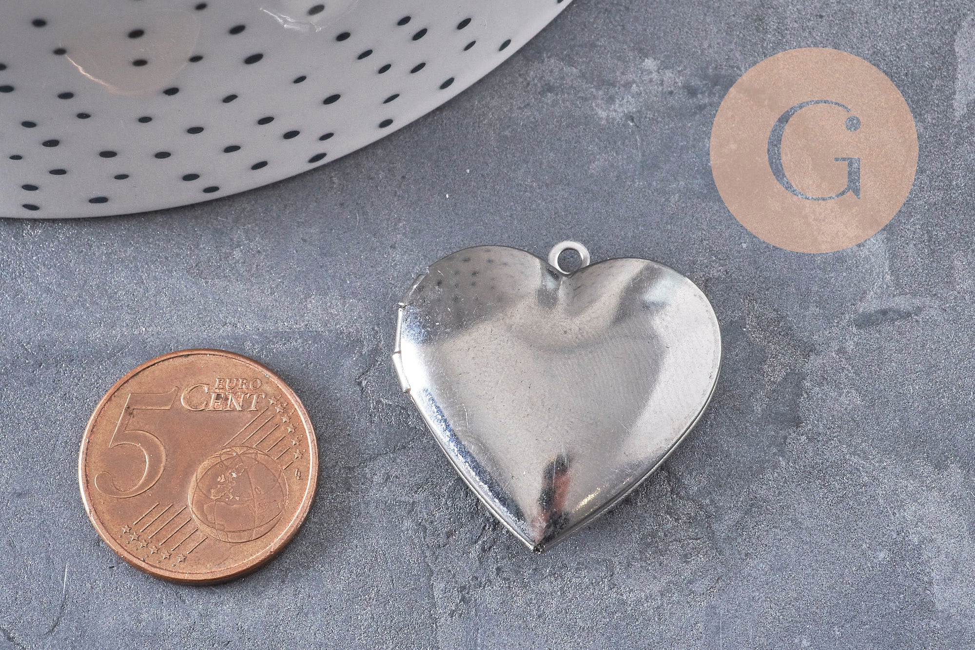 Gingerlily Locket Coeur Acier 316 Platine 29mm x1 Médaillon