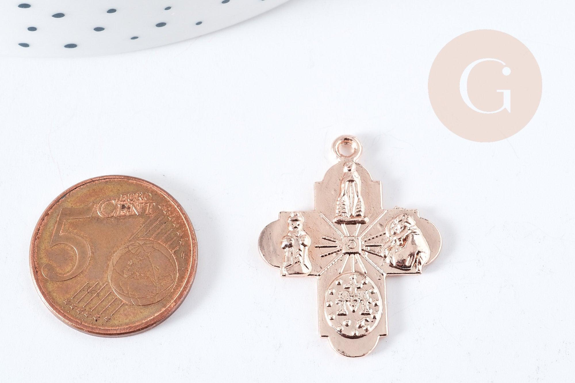 Gingerlily croix pendentif zamac or rose 24mm x1