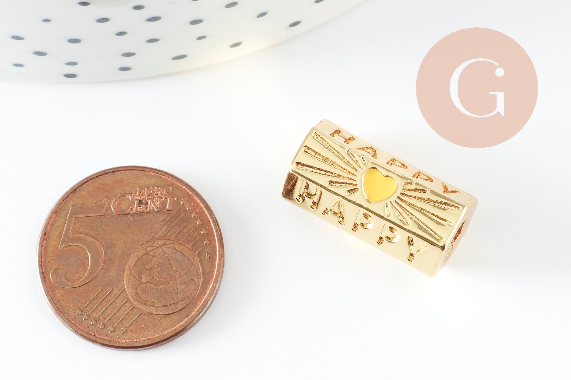 Gingerlily Perles Tube G9432 perle HAPPY coeur jaune 21mm