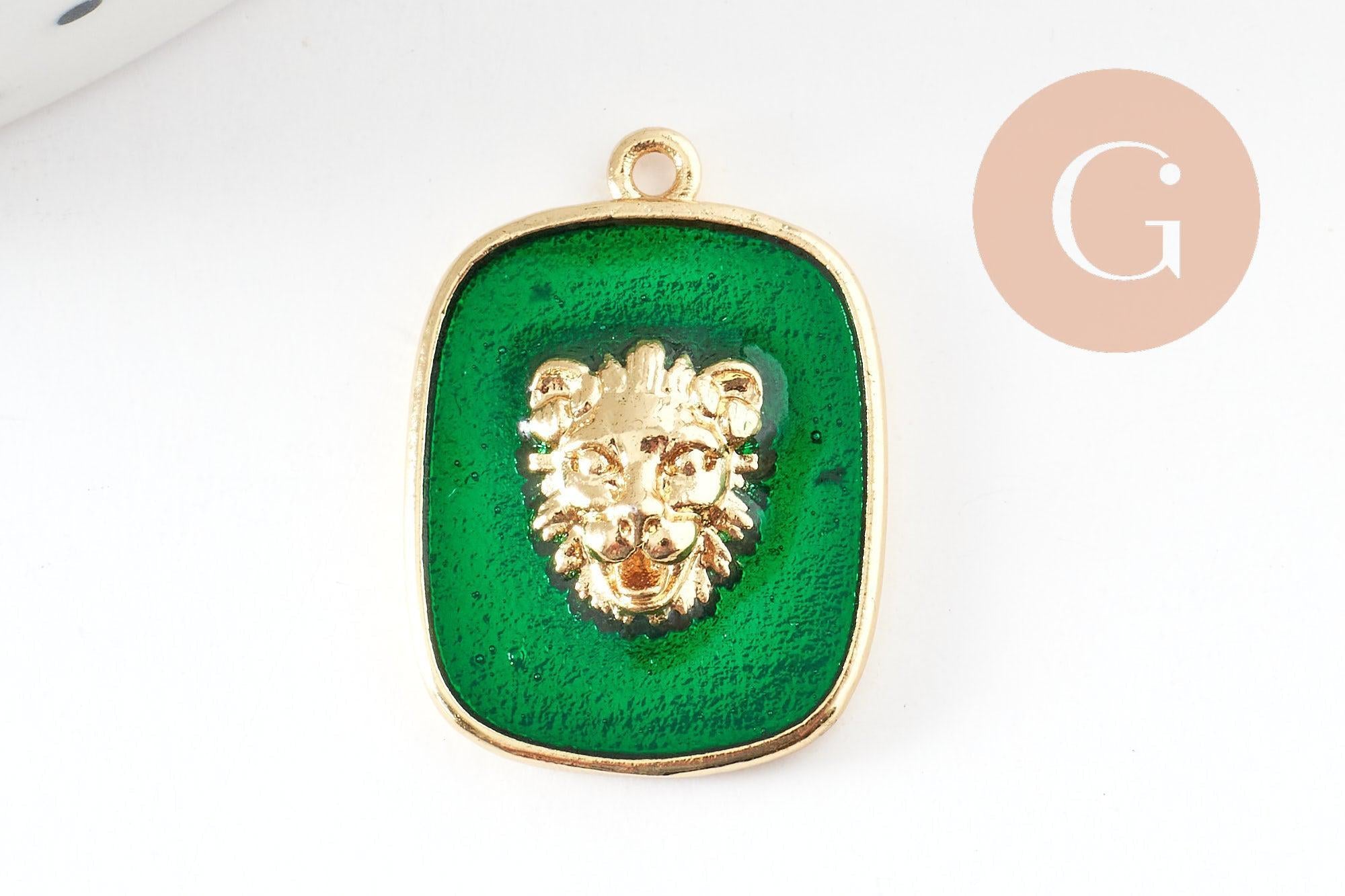 Gingerlily Perles pendentif médaille lion émail doré 21,5mm x1