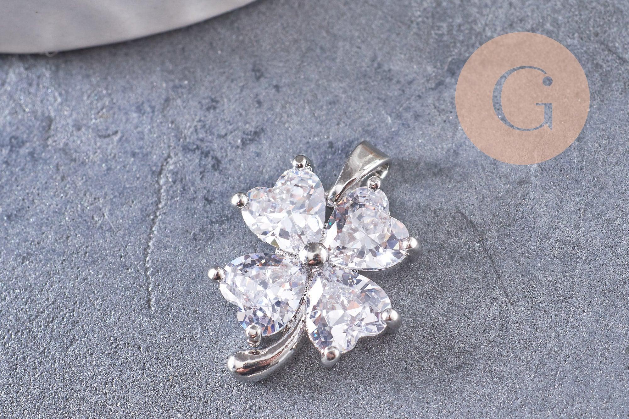 Gingerlily Pendentif trèfle G10403 platine zircons 17mm x1