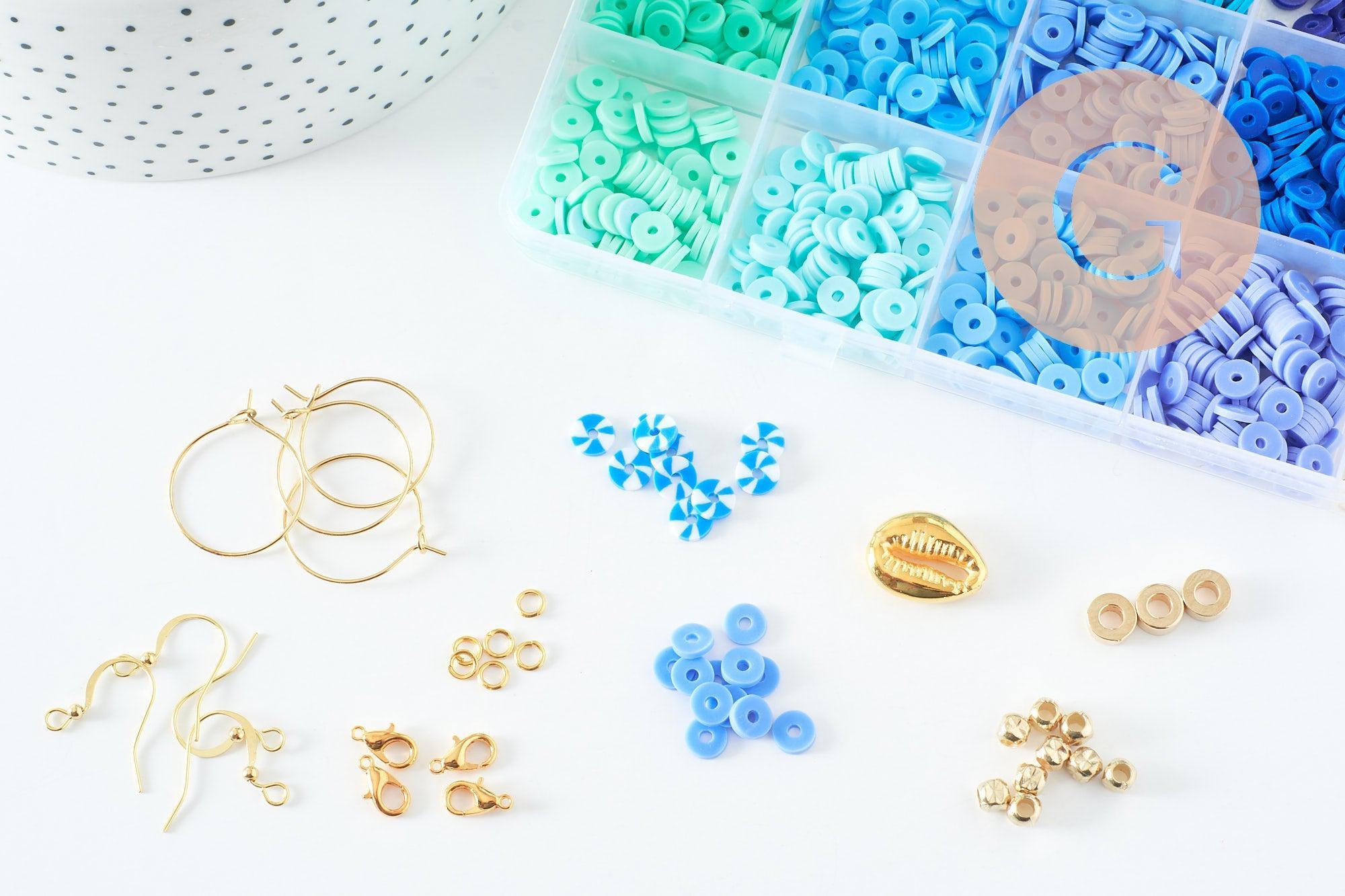 Gingerlily Kits kit perles heishi bleu océan avec boîte