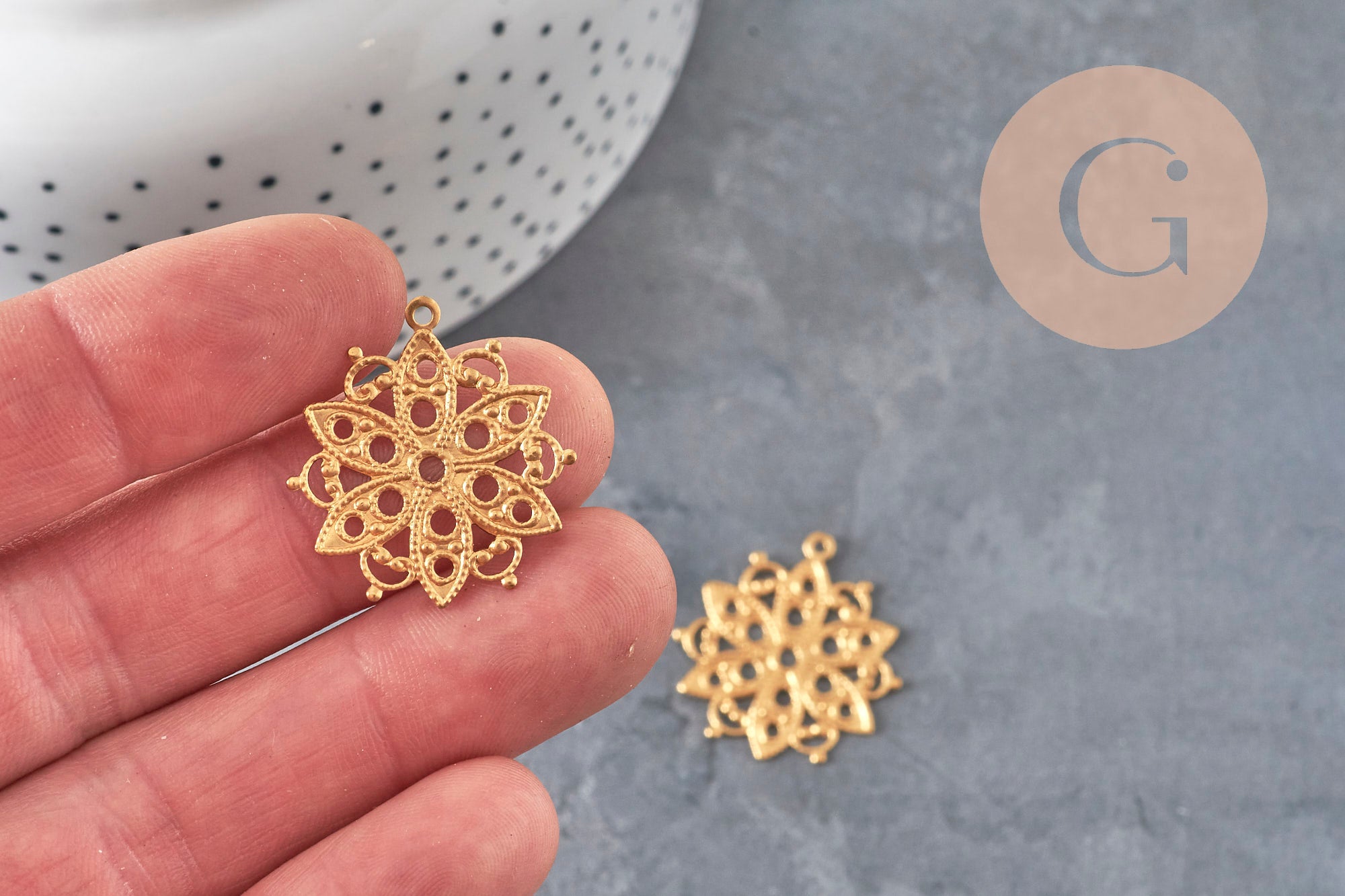 Gingerlily Pendentifs DIY G10166 estampe rosace laiton brut 26mm x2