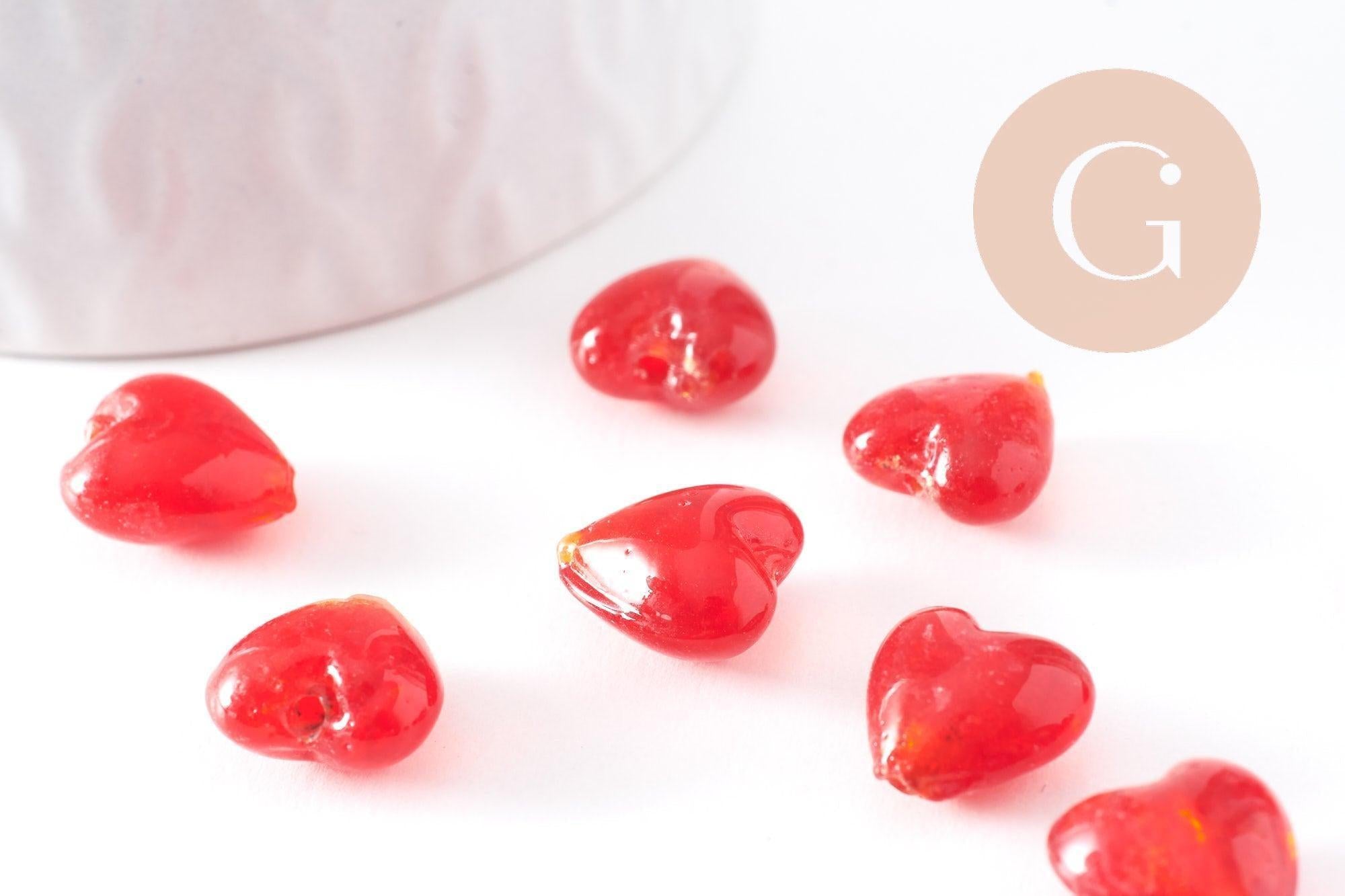 Gingerlily Perles pour bijoux DIY cœur verre rouge 12mm x10 G10389