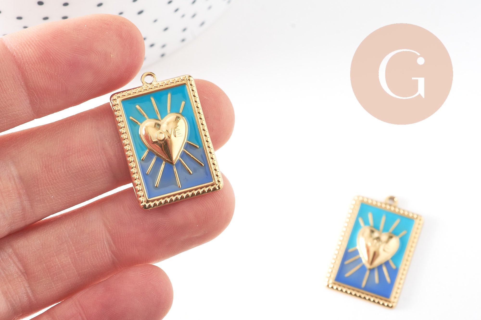 Gingerlily Pendentifs G10801 pendentif rectangle cœur bleu 28mm x1