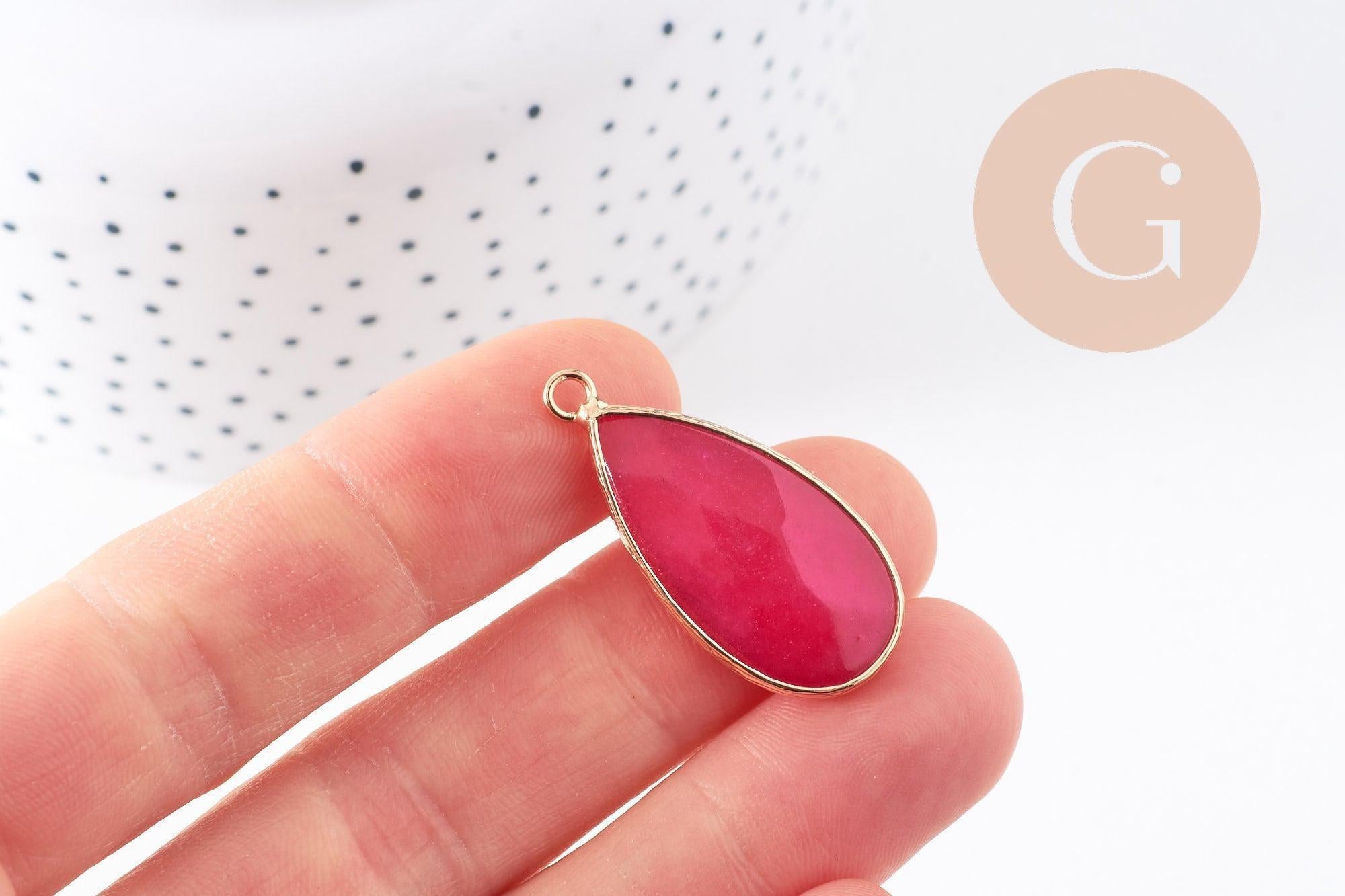 Gingerlily Pendentif Goutte Jade Rouge Doré 33mm x1
