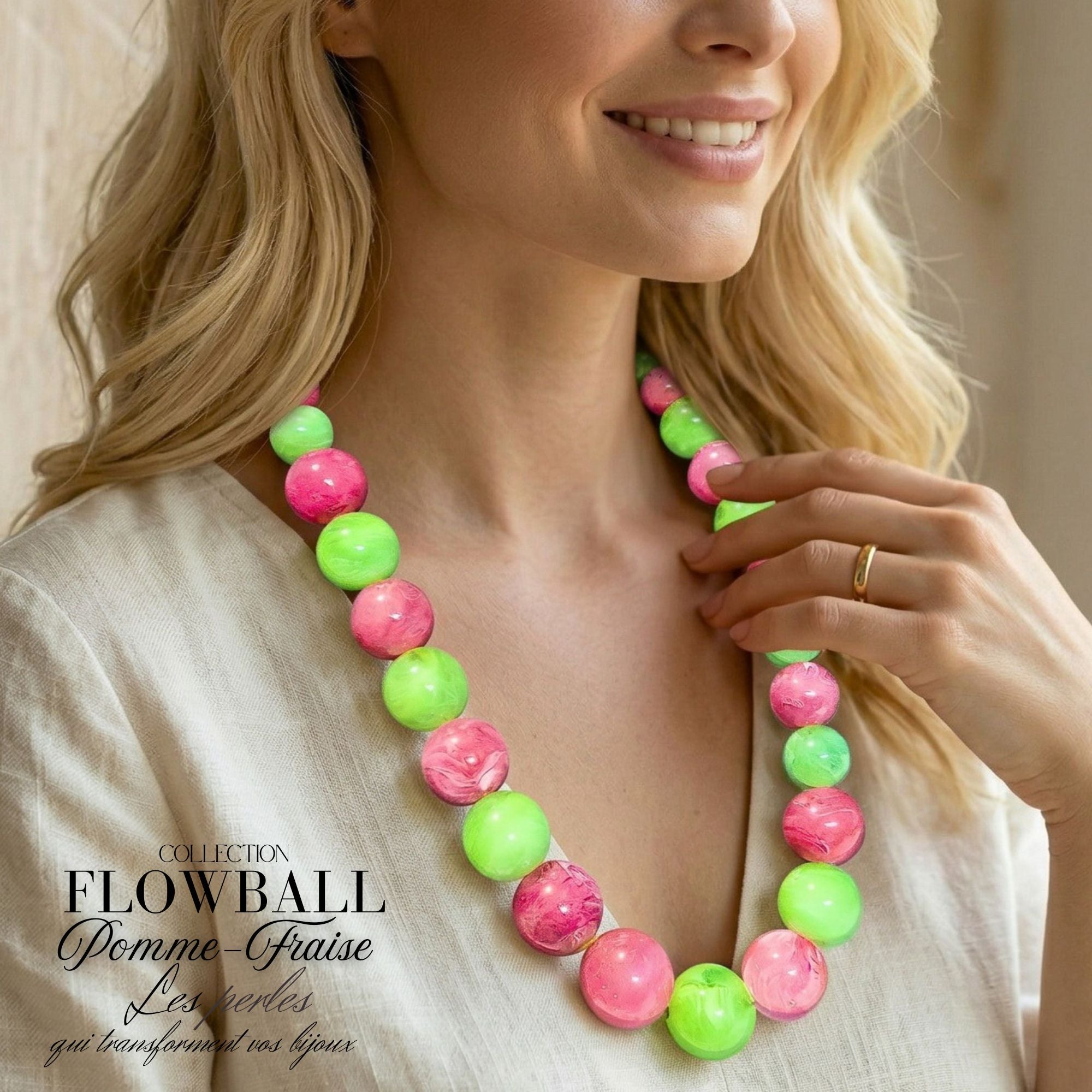 ARTSHOP Flowball Pomme-Fraise kit collier marbré 63cm