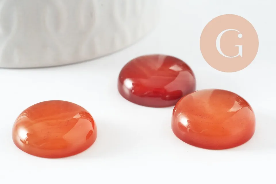 Gingerlily cabochon rond cornaline naturelle 20mm x1 orange