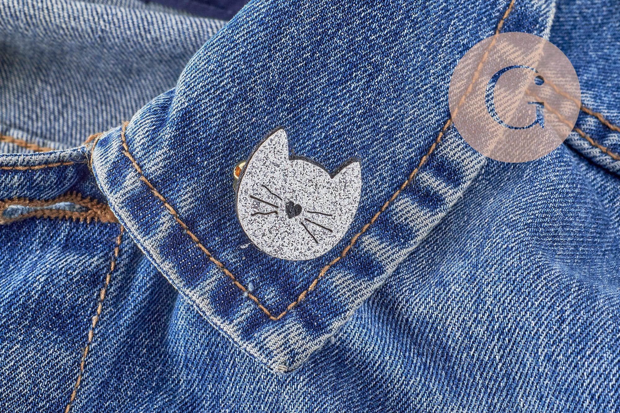 Gingerlily Broches broche chat gris paillettes 22mm x1