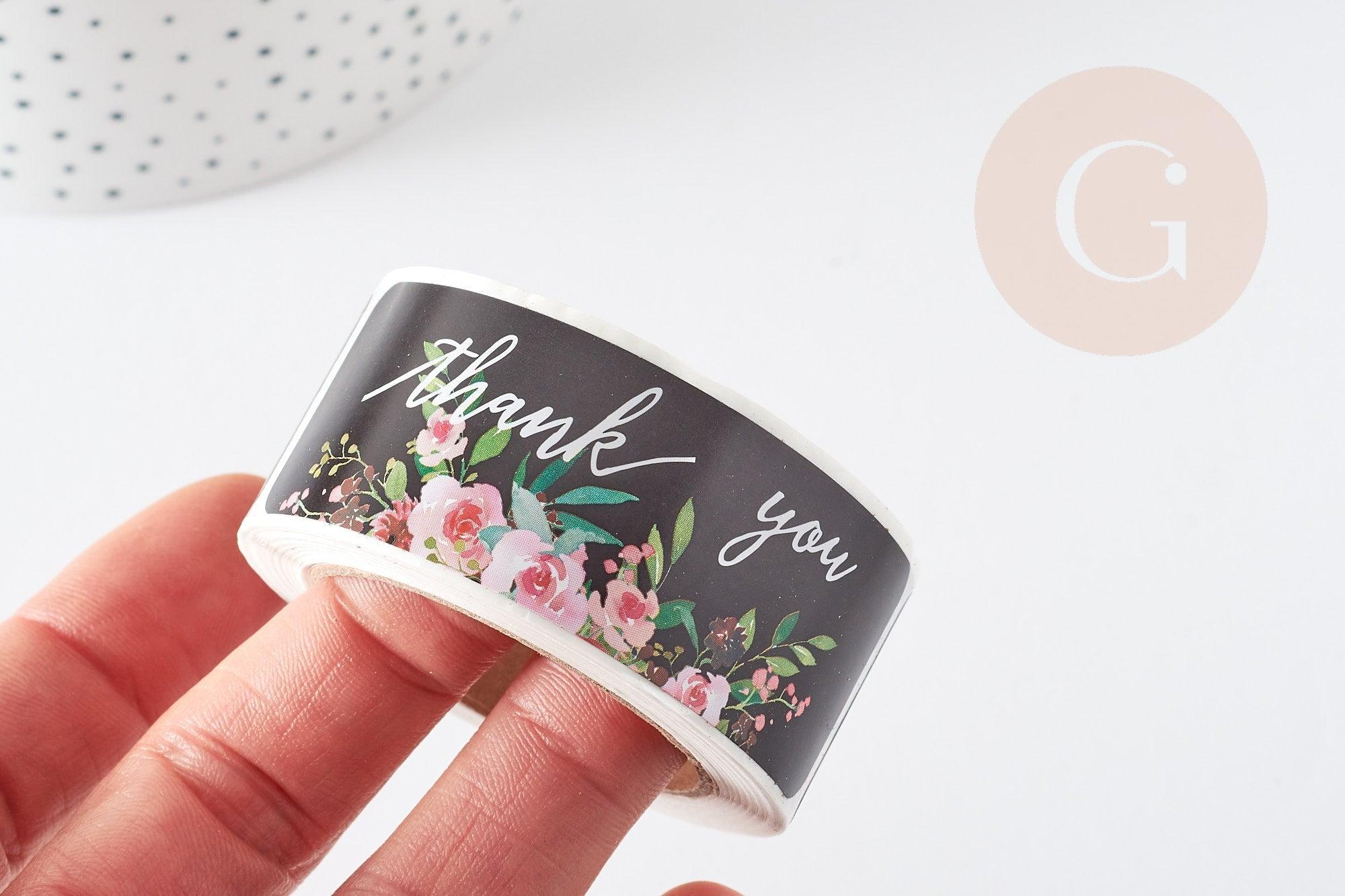 Gingerlily Perles G6135 stickers merci fleurs noirs 75mm x120