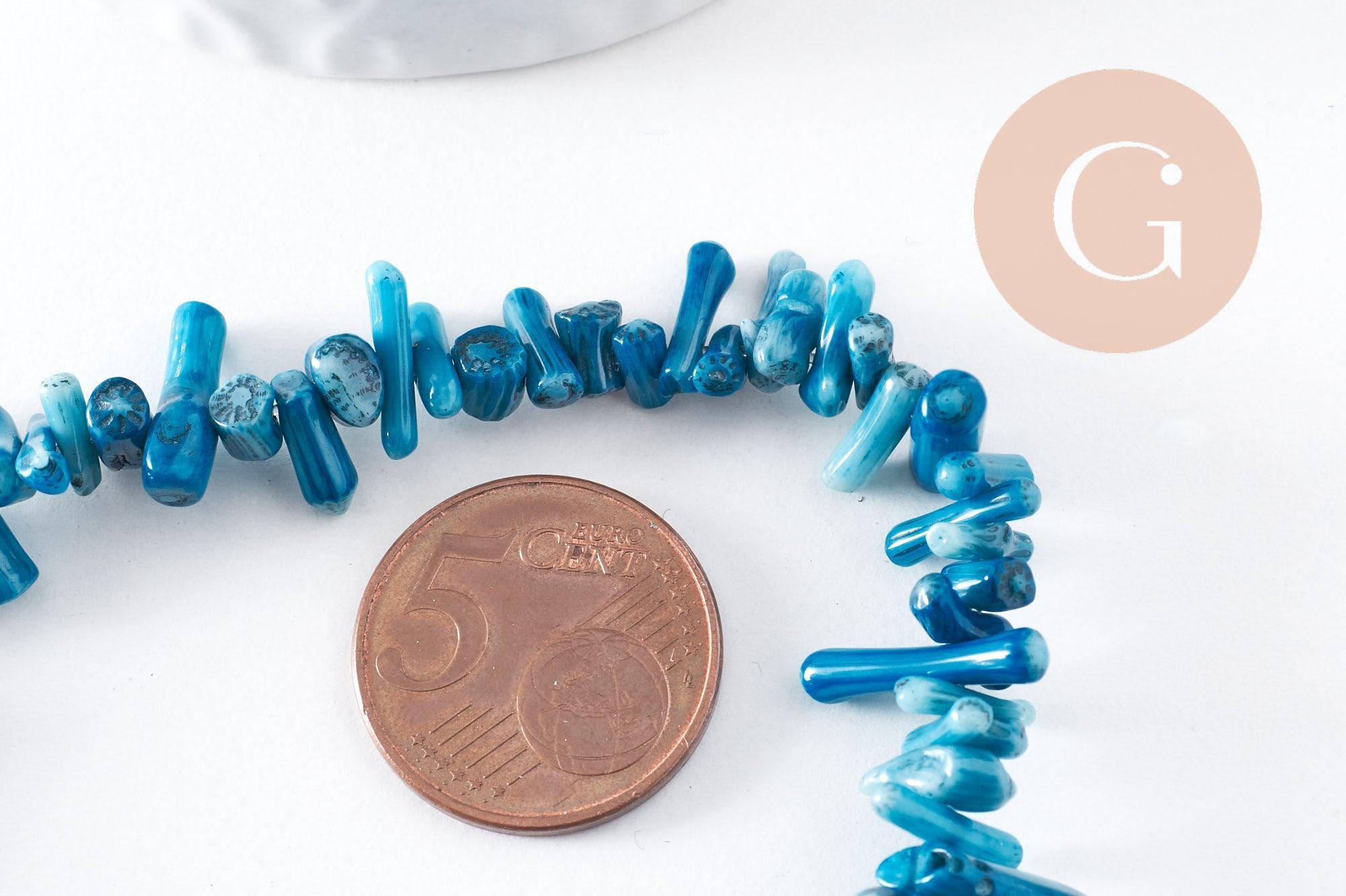 Gingerlily perles corail bleu perle branche 3-12mm fil 38cm