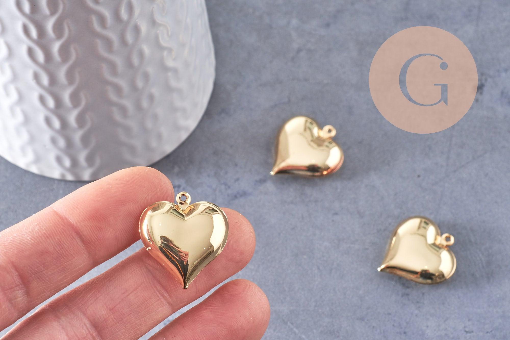 Gingerlily Pendentif cœur bombé doré 24mm G10307 x2
