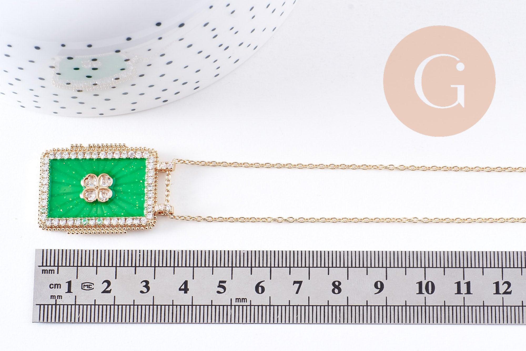 Gingerlily Collier trèfle vert zircons cordon 45cm