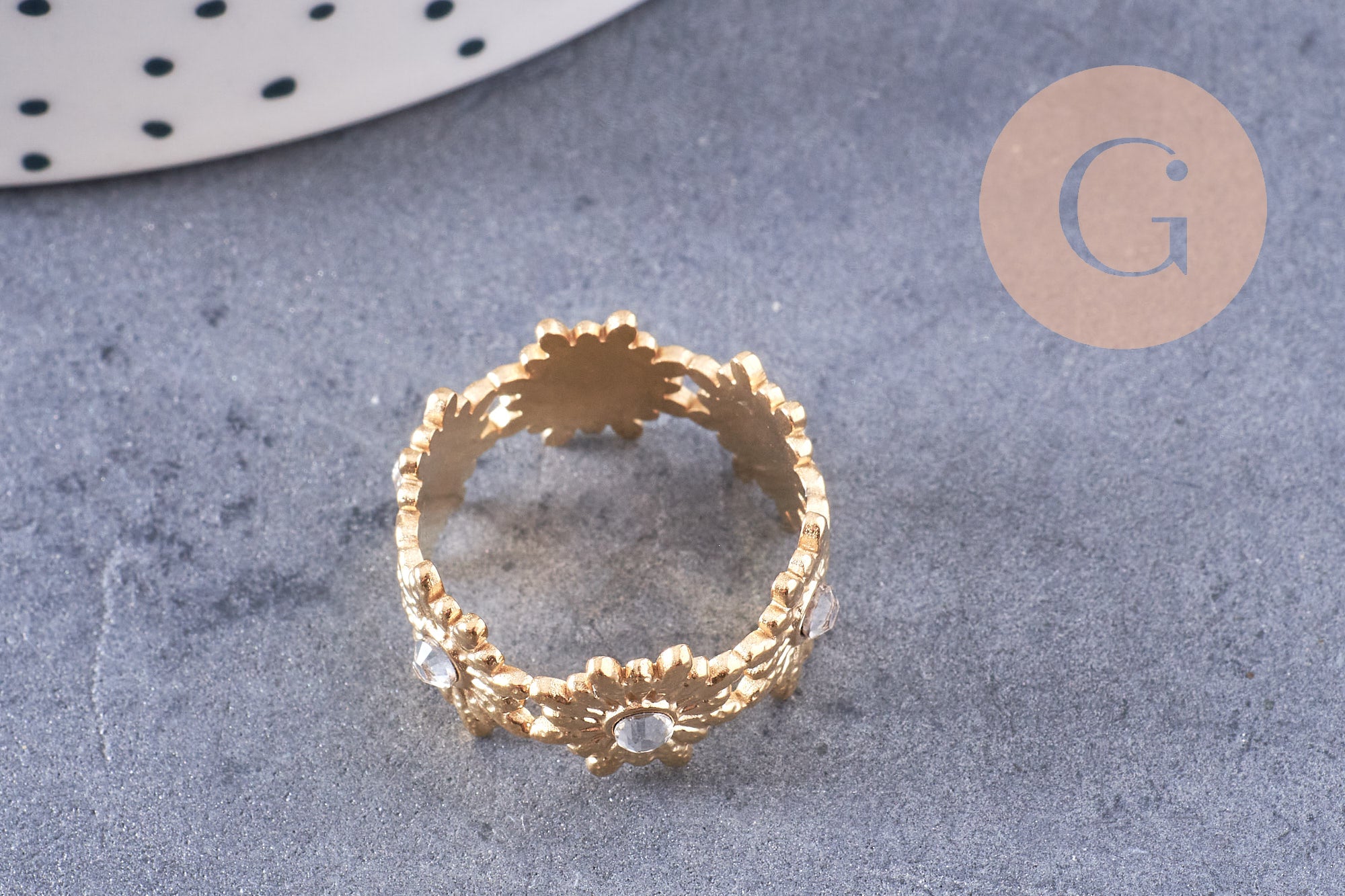 Gingerlily bague fleur marguerite acier doré taille 54 x1