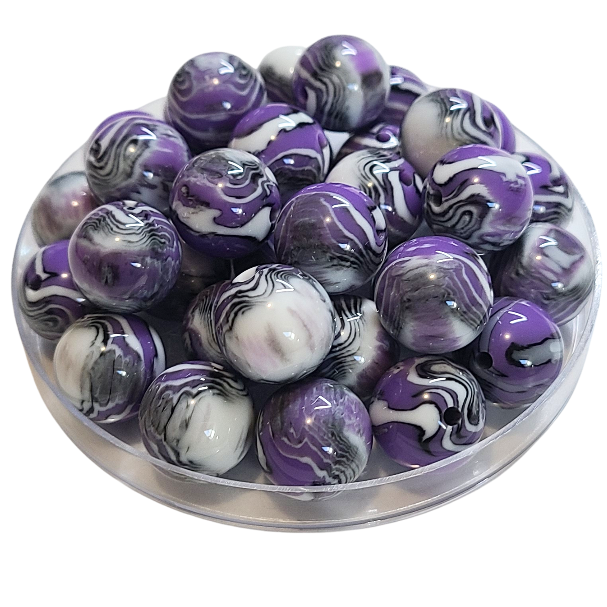 ARTSHOP Boules 16MM 343 Swirl perle acrylique x1 Blanc Mauve Noir