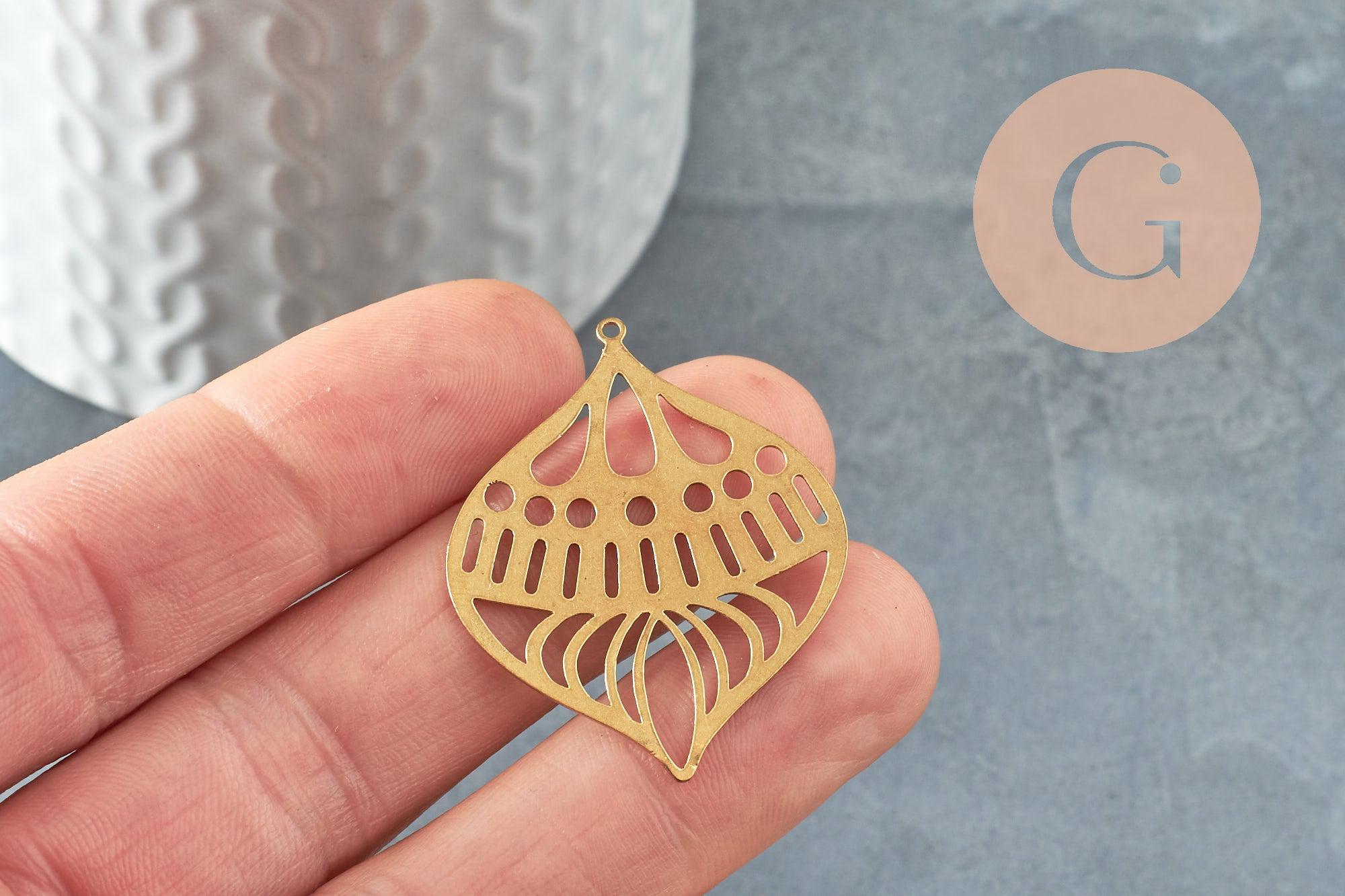 Gingerlily G3228 pendentif goutte évidé laiton brut 37mm x2