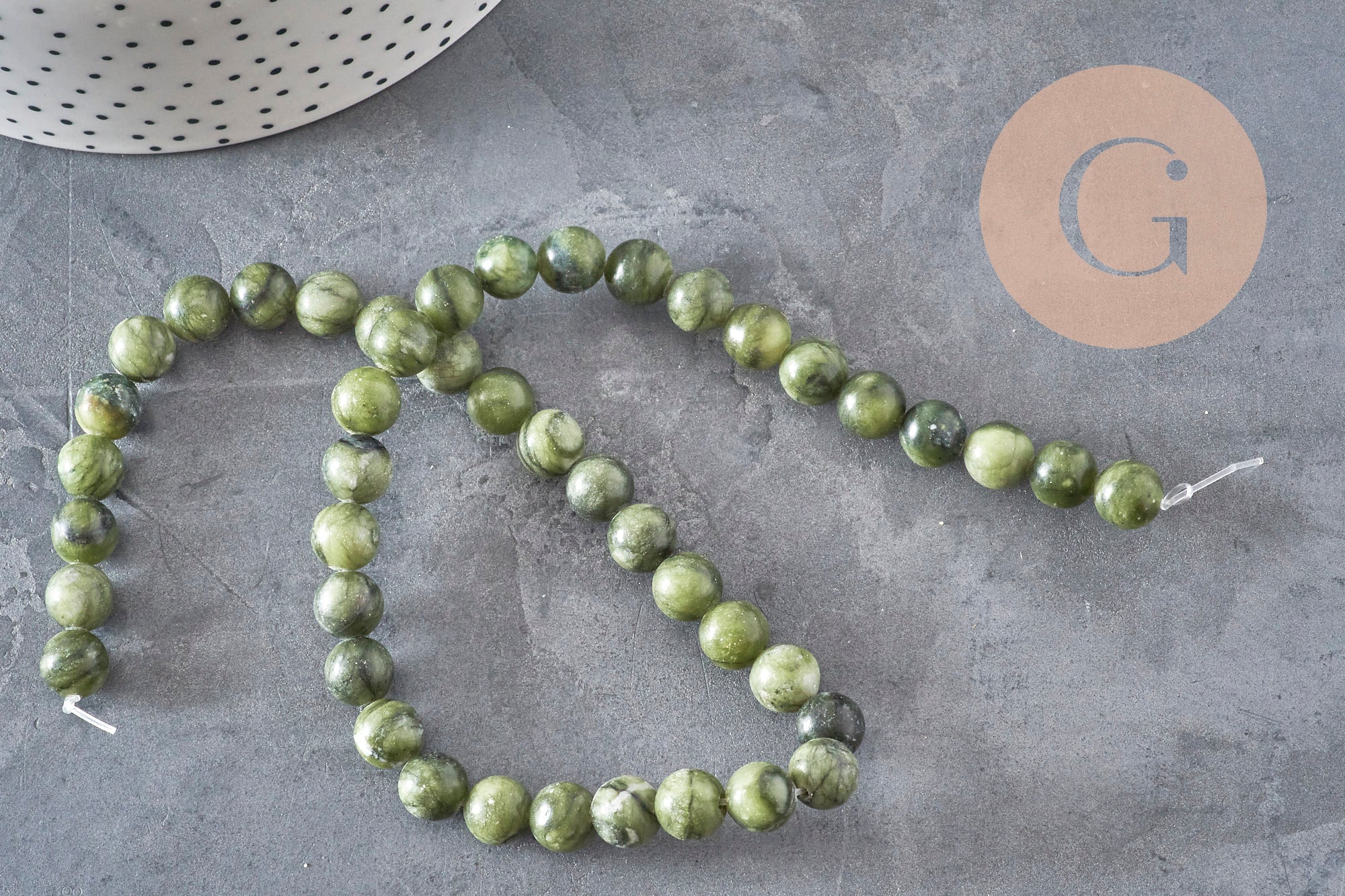 Gingerlily Perles pour bijoux DIY G11341 perle jade vert olive 8mm