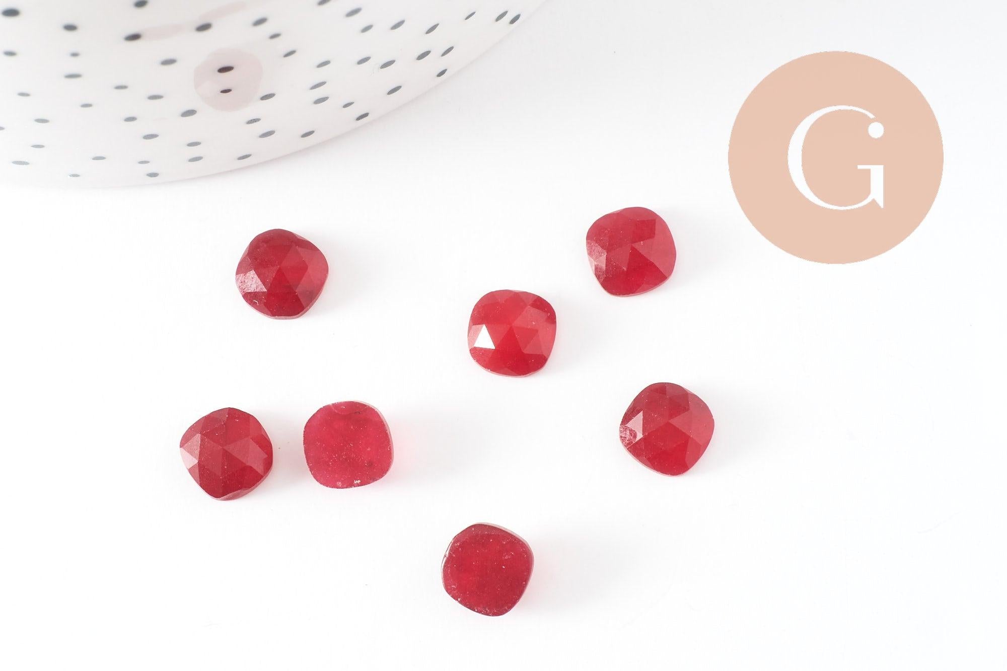 Gingerlily Perles G9687 cabochon jade rouge carré 8 mm