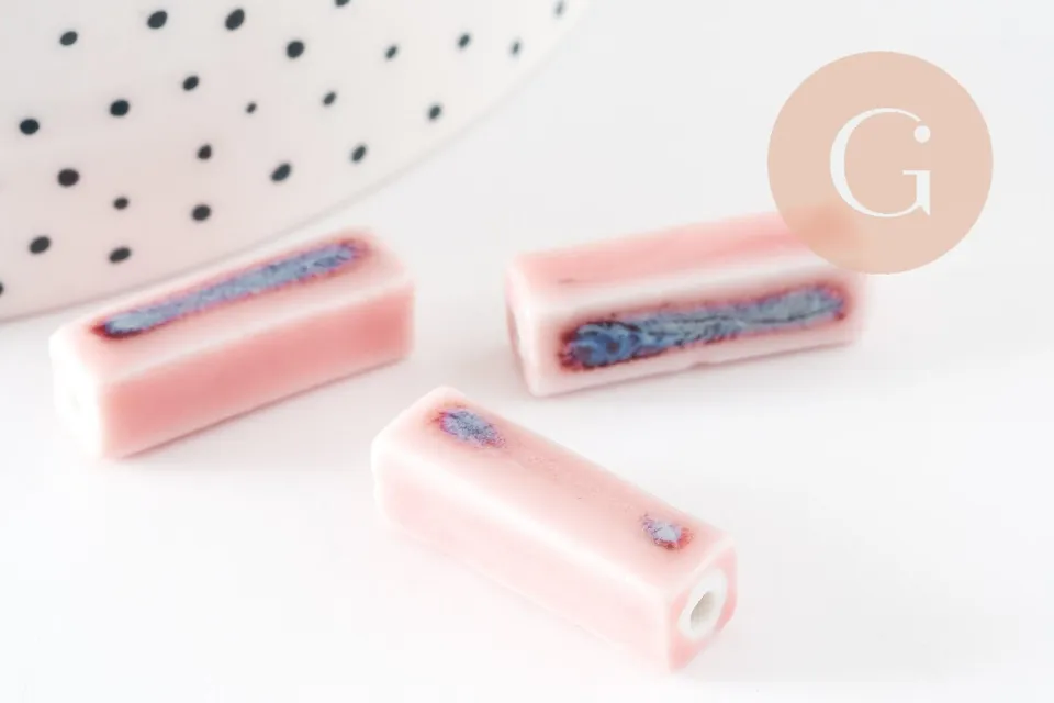 Gingerlily Perles DIY Porcelaine Rectangle Rose-Bleu 25mm x5