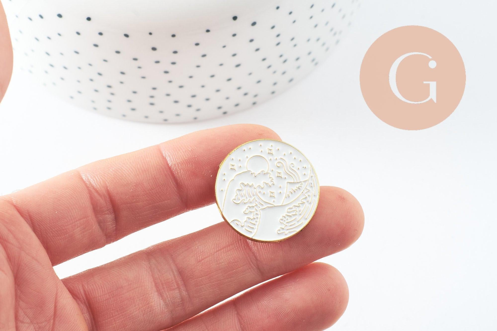 Gingerlily broche ronde vague blanc doré 26mm x1 G9748