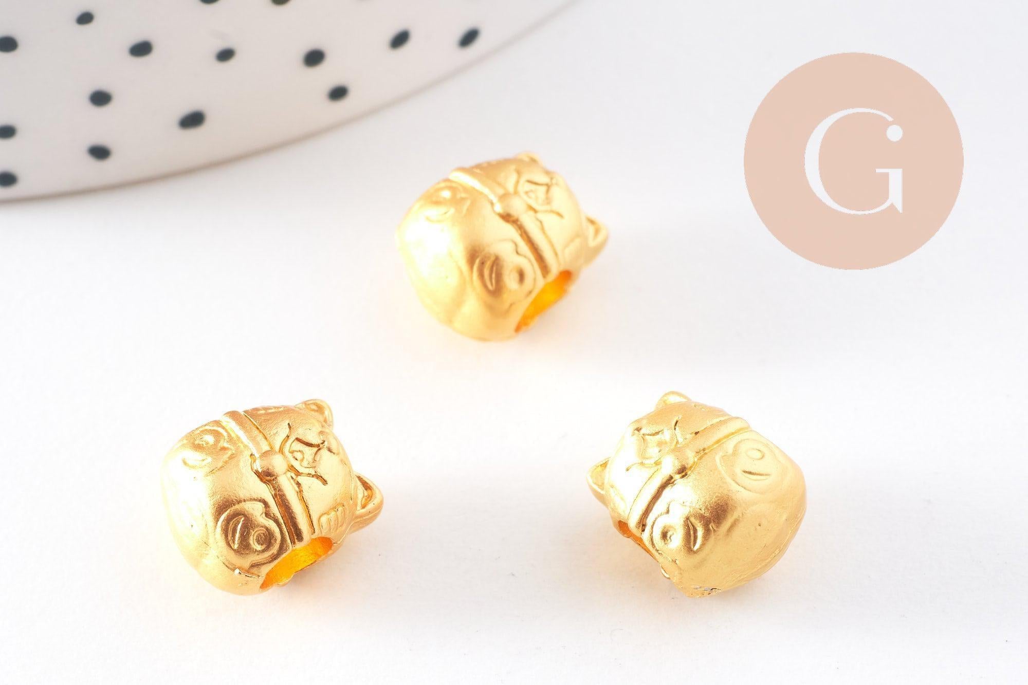 Gingerlily Perles tête de chat Maneki Neko zamac doré mat 12,5 mm x5