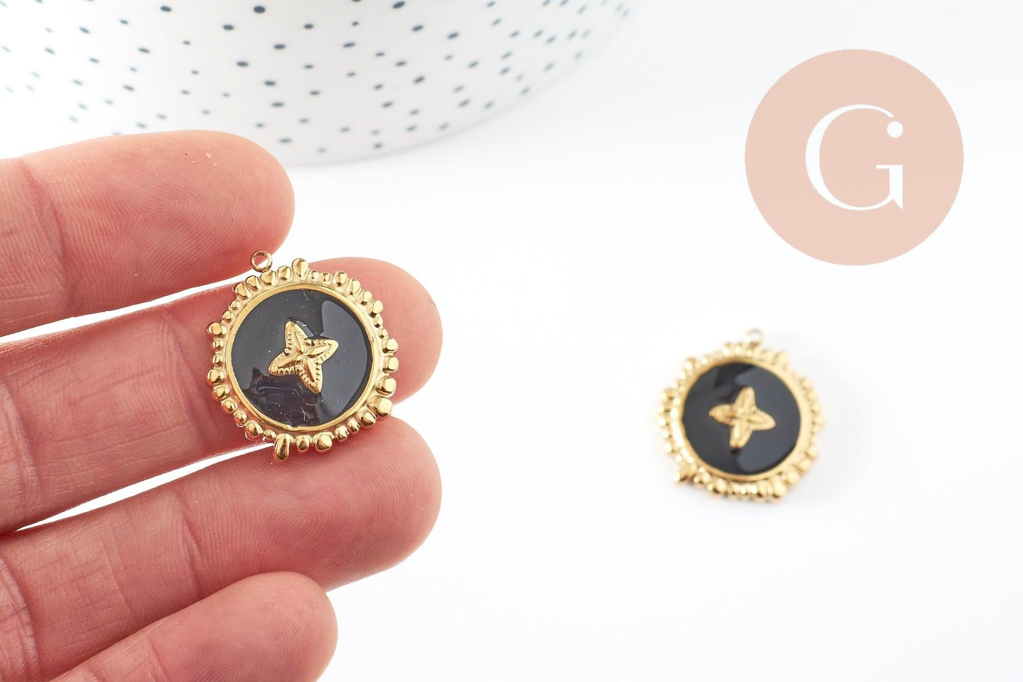 Gingerlily Pendentifs DIY rond fleur inox doré 23mm G9406
