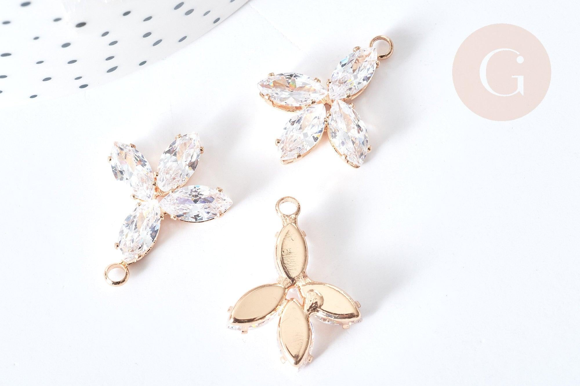 Gingerlily G8085 pendentif fleur zircons doré 24mm