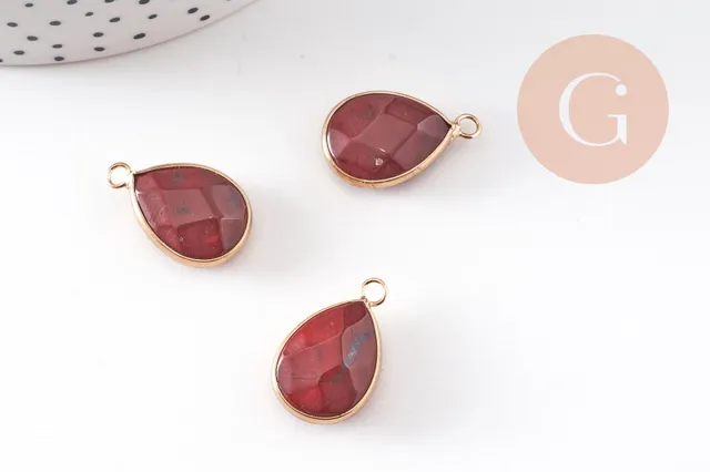Gingerlily Pendentifs connecteur jaspe rouge 23mm laiton doré
