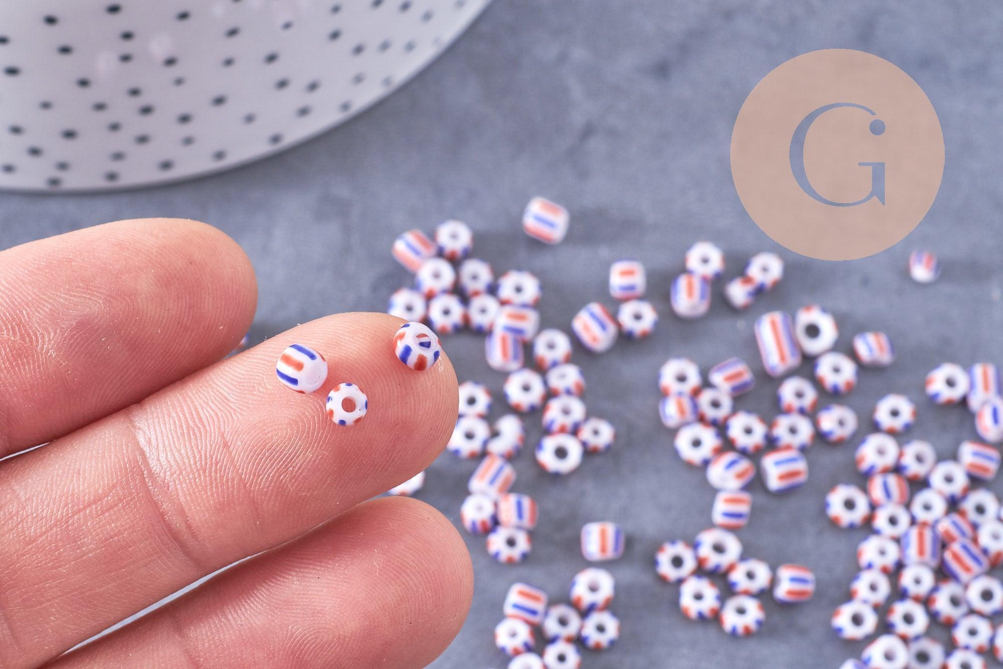 Gingerlily Perles rocaille G10709 verre rayé 3x4,5mm 10g