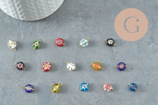 Gingerlily Pendentif DIY Œil Verre Doré 12mm x10 Multicolore