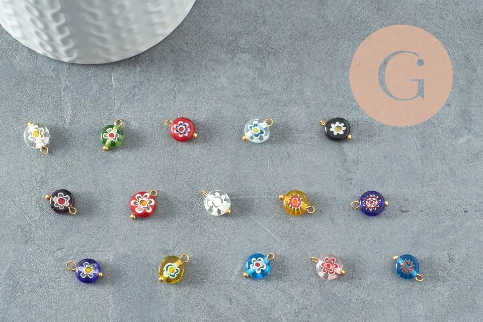 Gingerlily Pendentif DIY Œil Verre Doré 12mm x10 Multicolore